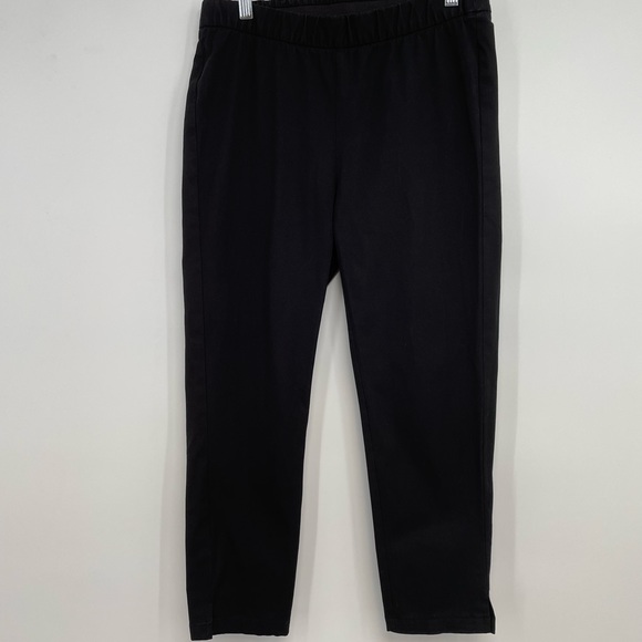 EILEEN FISHER ORGANIC COTTON ELASTIC WAIST SLIM PULL-ON PANTS SIZE S/P Black - Picture 2 of 8